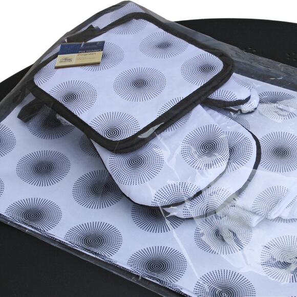 Home Collection 10 Piece Kitchen Linens Set Black & White Mod Retro Funky - Picture 2 of 9